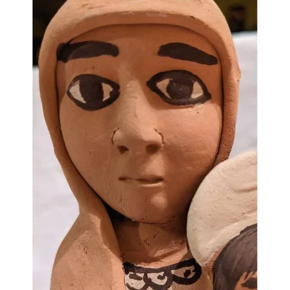 Vtg Pottery Peruvian Clay Folk Art Mary Joseph Baby Jesus Nativity Statue 9" - Picture 16 of 16